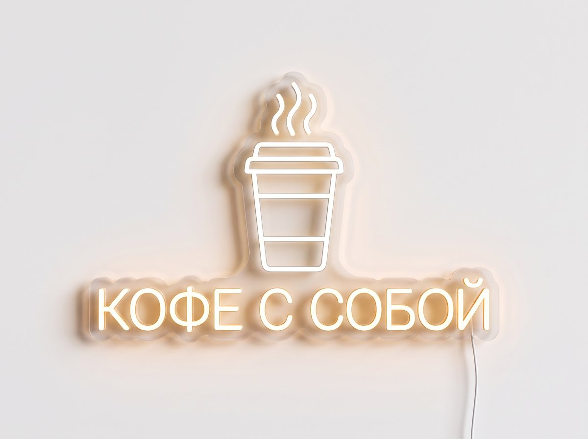 Неоновая вывеска «Кофе с собой»