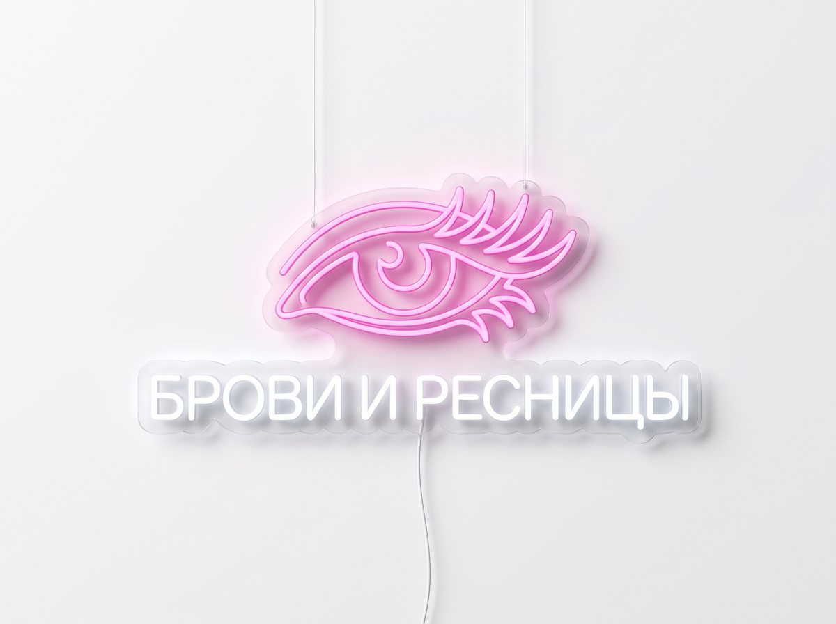 Неоновая вывеска «Брови и ресницы»